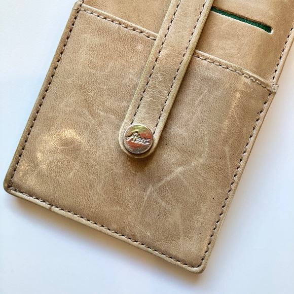 ABAS Italian Calf Skin Slim Leather Long Currency + Card Wallet in Beige + Green - Picture 9 of 15